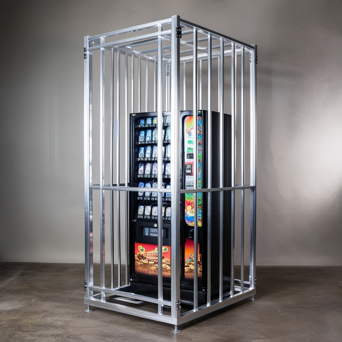 a big vending machine cage make with aluminum, the cage uses for vending machine security reasons